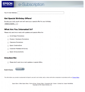 Epson Email Unsubscribe Page 2013