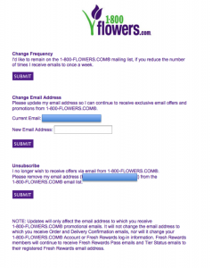 1-800 Flowers Email Unsubscribe Page 2013