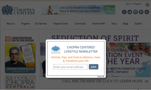 Deepak Chopra Center email newsletter opt-in lightbox