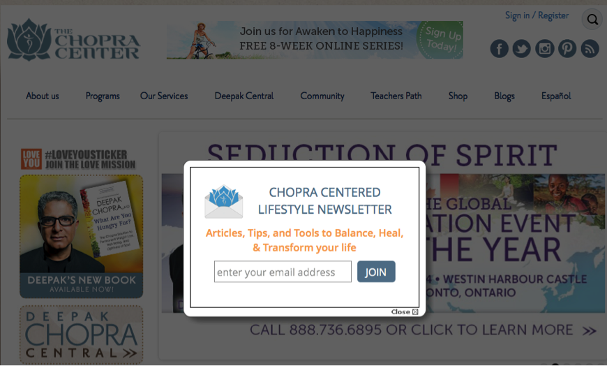 Deepak Chopra Center email list growth lightbox