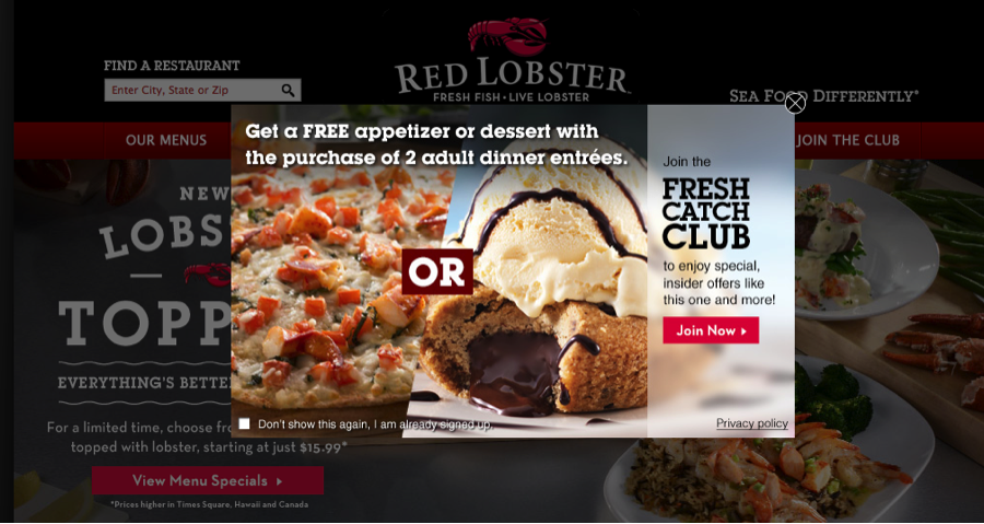 Red Lobster Email List Growth Lightbox